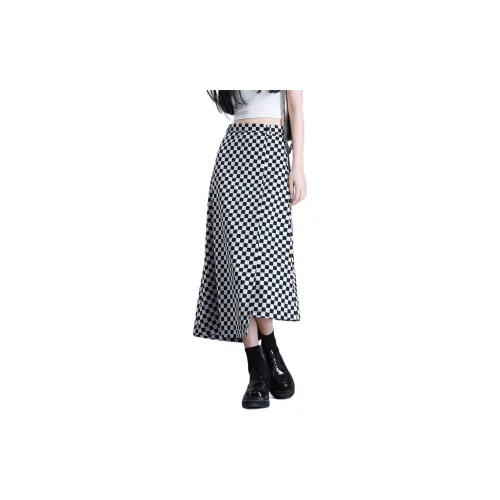 You cow me pants Casual Long Skirts Women's Black/White Plaid