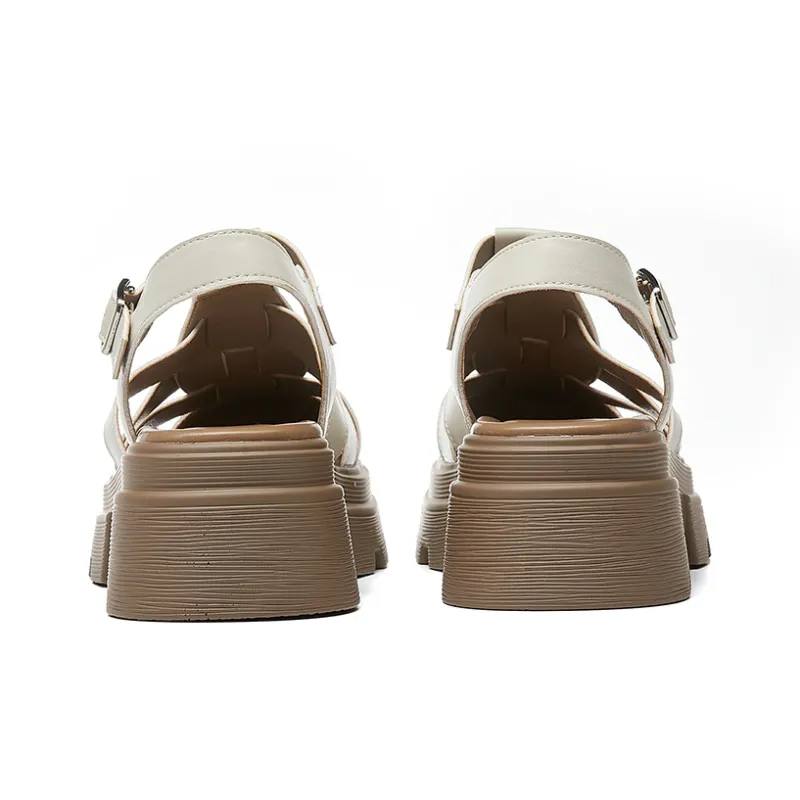 HLA Roman Sandals Women's 2024 New Arrival Closed Toe Cut Out Woven Platform Height Increasing Piggy Shoe-10