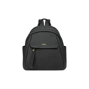 GOLDLION Cow Leather Patchwork With Fabric Backpack Small Size Women's Black