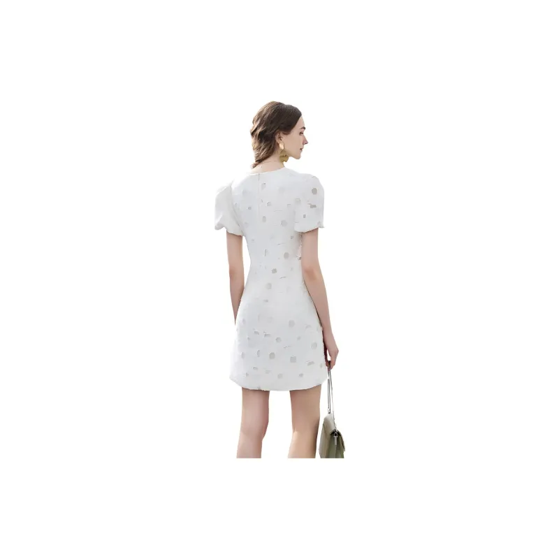 NAWAIN Short Sleeved Dresses Women's Embroidered White-1