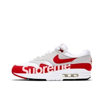Supreme x Nike Air Max 1 Cushioning Wear Resistant Low Top Air Cushion Casual Running Shoes Unisex White Red