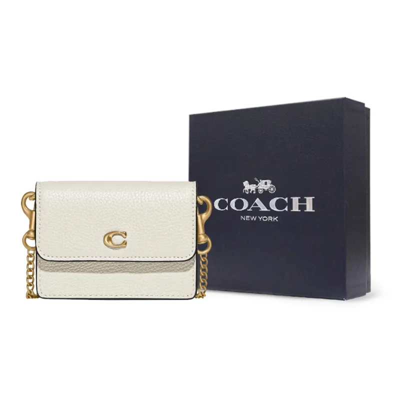 COACH Grain Leather Shoulder Bag, Crossbody Bag, Coin Purse, Card Holder Women's White-6