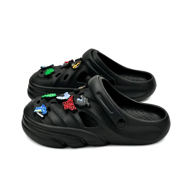 OUBT Dragon Pattern Upper Design Clogs Men's Black-4