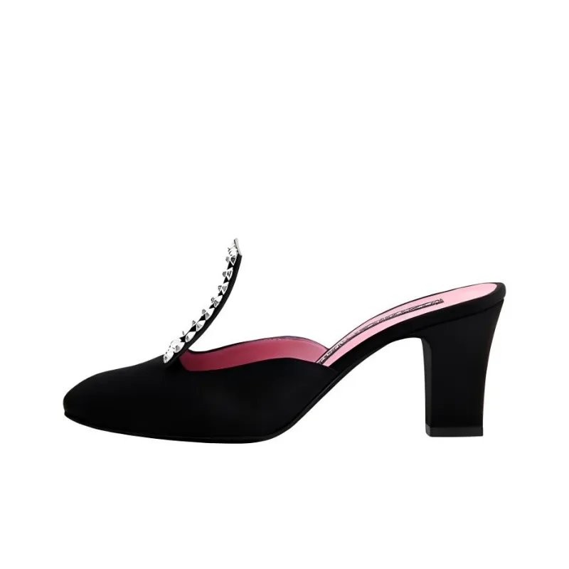 Les Petits Joueurs Closed Toe Slippers 7cm Women's Black-0