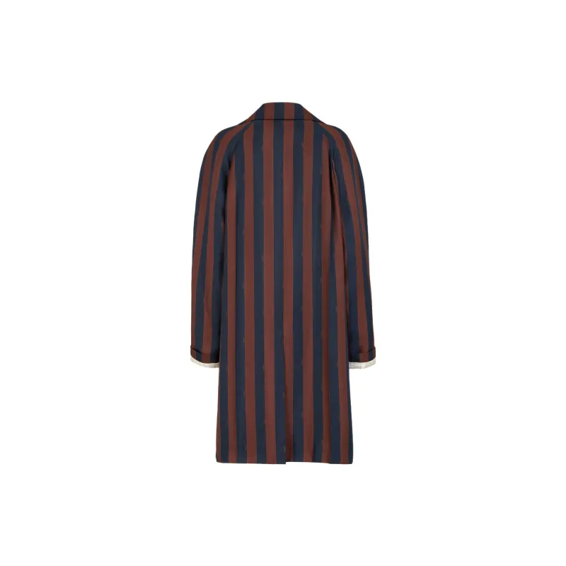 FENDI Long Sleeved Striped Trench Overcoat-1