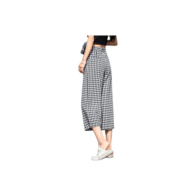 You Cow Me Pants SS24 Casual Pants Women's Black White Plaid-1