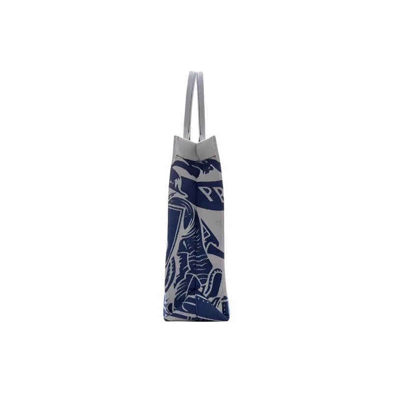 Burberry Canvas Canvas Bag Tote Bag Shopping Bag Shoulder Bag Handbag Medium Size Men's Gray & Blue-2