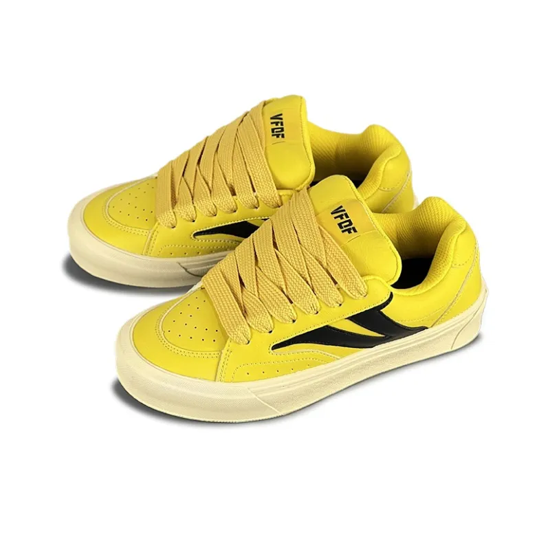VFDF Puffy Shoes Anti Slip Wear Resistant Low Top Skateboard Shoes Unisex Yellow Black-2