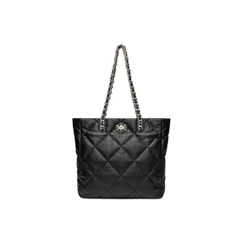 GOLDLION Cow Leather Tote Bag Shopping Bag Handbag Shoulder Bag Women's Black/Ecru