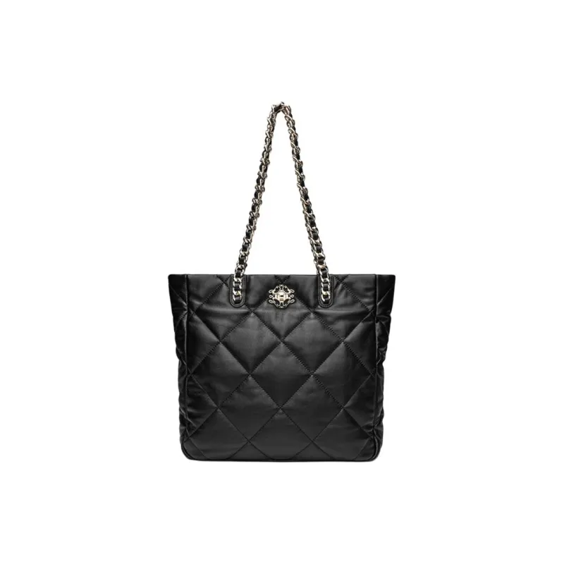 GOLDLION Cow Leather Tote Bag Shopping Bag Handbag Shoulder Bag Women's Black/Ecru-0