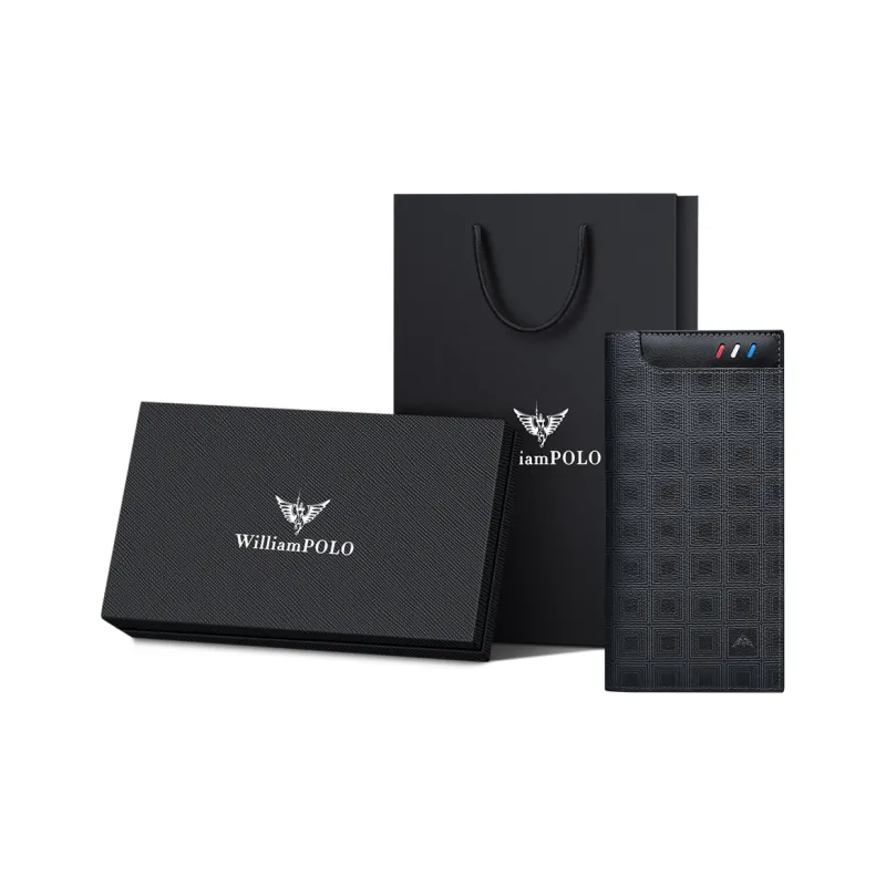 WilliamPOLO PVC Cow Leather Patchwork Wallet Regular Men's Black Plaid-6