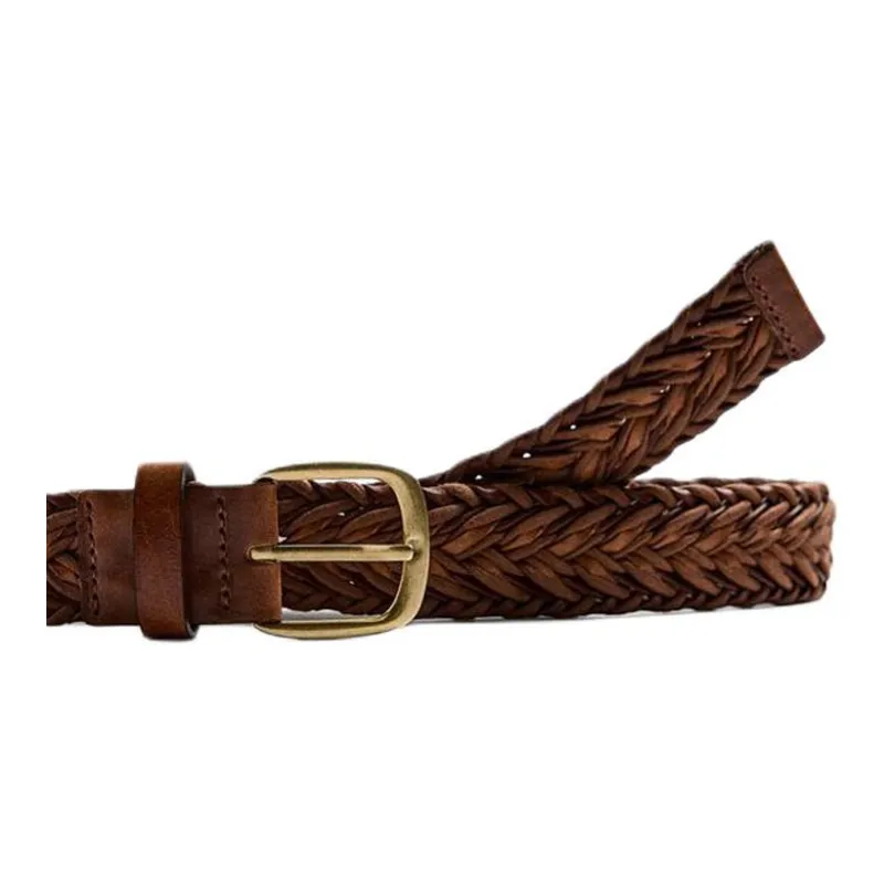 ZARA Woven Design Pin Buckle Leather Leather Belts Men's Brown-2