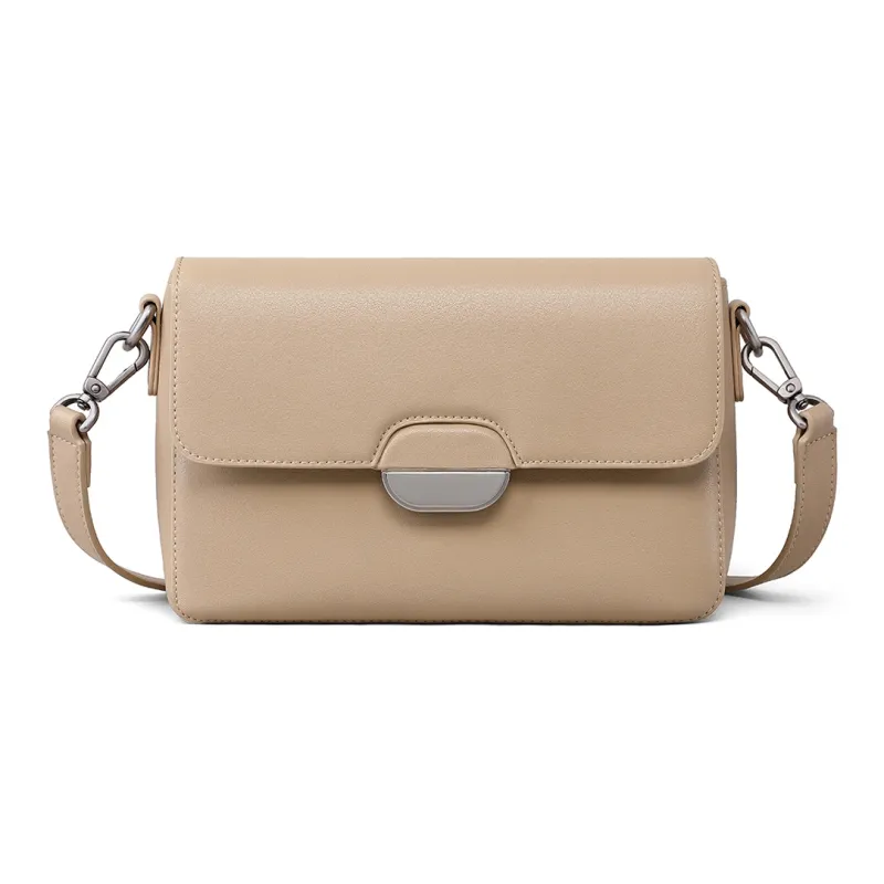 PT'SON Cow Leather With Synthetic Leather Shoulder Bag Women's Ecru/Cream Apricot-7