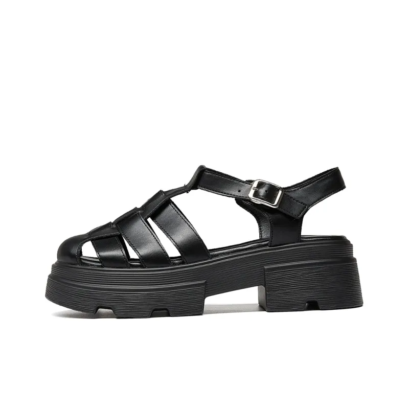 HLA Roman Sandals Women's 2024 New Arrival Closed Toe Cut Out Woven Platform Height Increasing Piggy Shoe-0