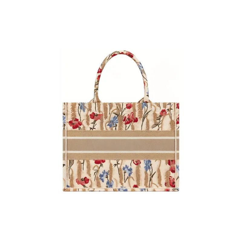 DIOR BookTote Embroidery Canvas Canvas Bag Tote Bag Shopping Bag Handbag Small Size Women's Beige/Multicolor-2