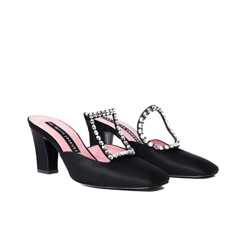 Les Petits Joueurs Closed Toe Slippers 7cm Women's Black-3