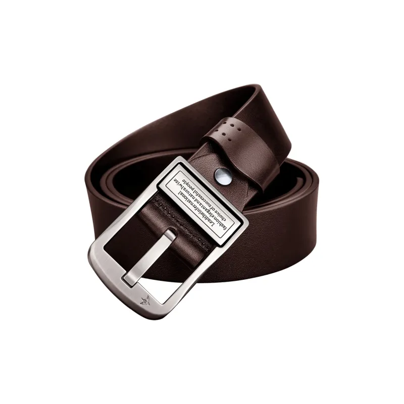 WilliamPOLO Cow Leather Leather Belts Men's Silver Buckle Black Strap 3.8cm Width-5