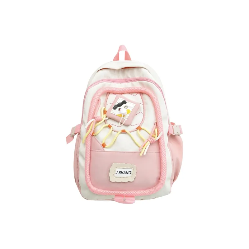 Rainbow Girl Nylon Backpack Regular Women's Pink/Khaki/Blue-4