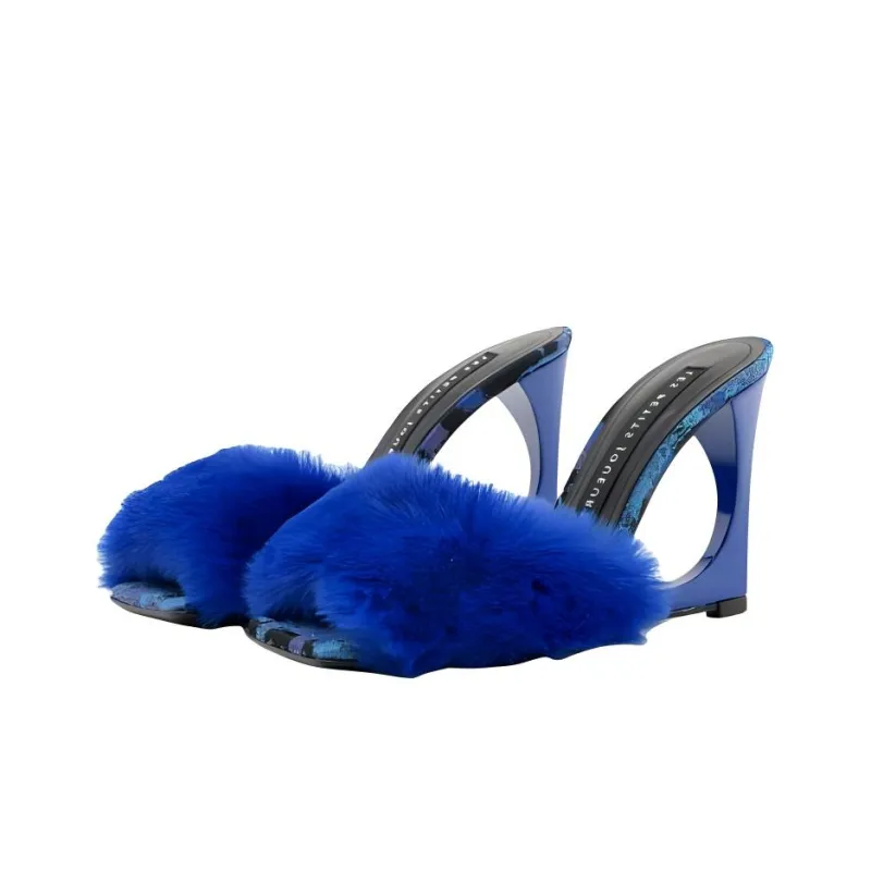 Les Petits Joueurs Slide Slippers 10cm Women's Blue-2