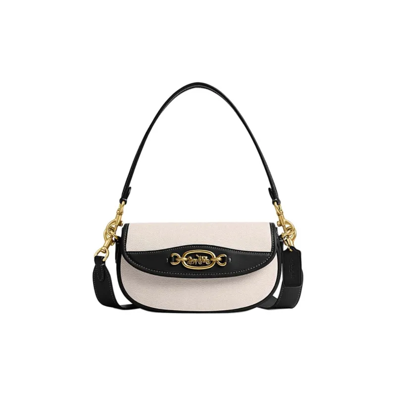 COACH Harley Fabric With Cow Leather Portable Crossbody Bag, Shoulder Bag Medium Size Women's Salt Rock & Black-0