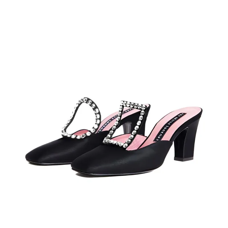 Les Petits Joueurs Closed Toe Slippers 7cm Women's Black-2