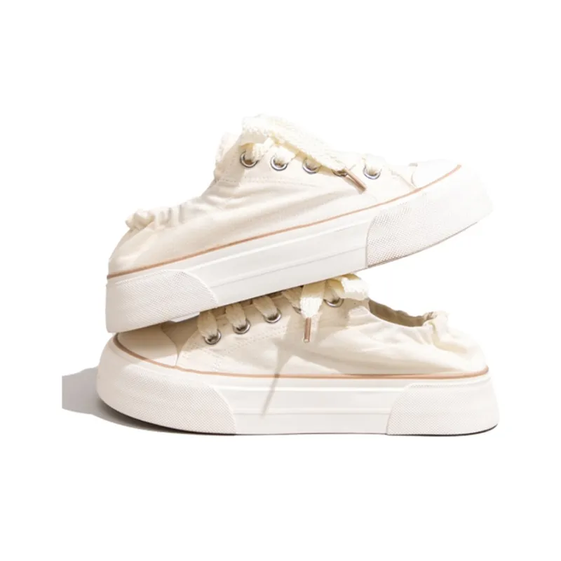 Feiyue Low Top Platform Canvas Shoes Women's Beige-2