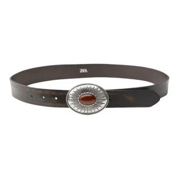 ZARA 3D Effect Pattern Styling Leather Belts Women's Umber -