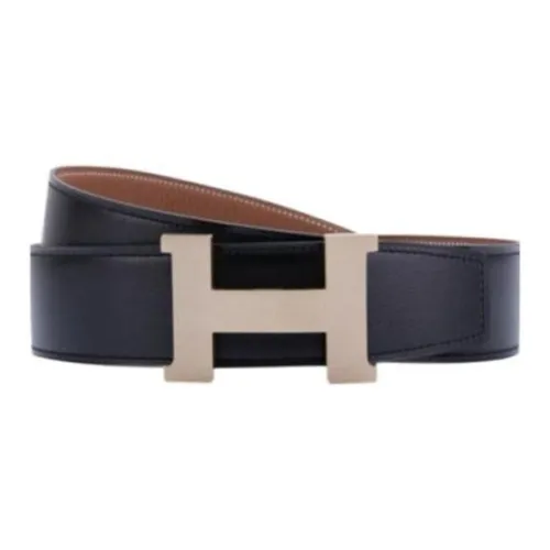 HERMES Logo Design Smooth Buckle - Leather Belts Men's Brown Width: 4CM