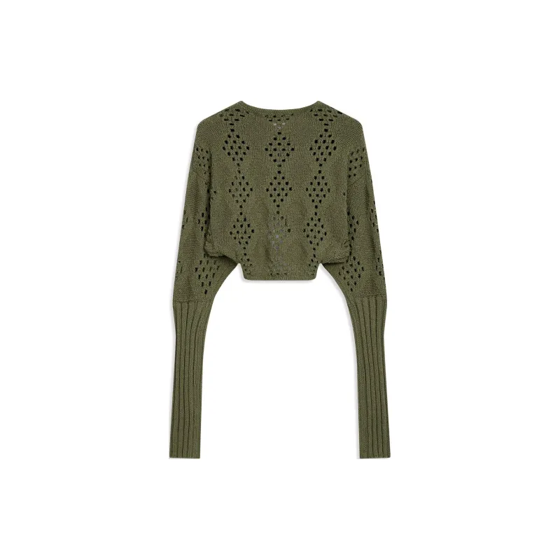 Open Yy ARGYLE POINTELLE KNIT BOLERO Knitwear Women's KHAKI/Khaki-1