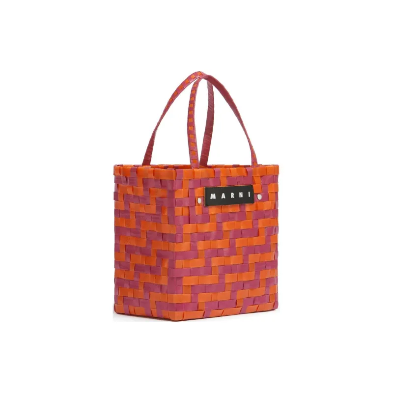 MARNI MARKET Letter Patch Woven Design Tote Bag, Shopping Bag, Handbag Mini Women's Fuchsia & Pink-1
