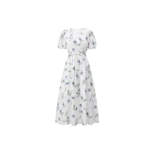 PEACEBIRD Short-Sleeved Dresses Women's Blue Pattern