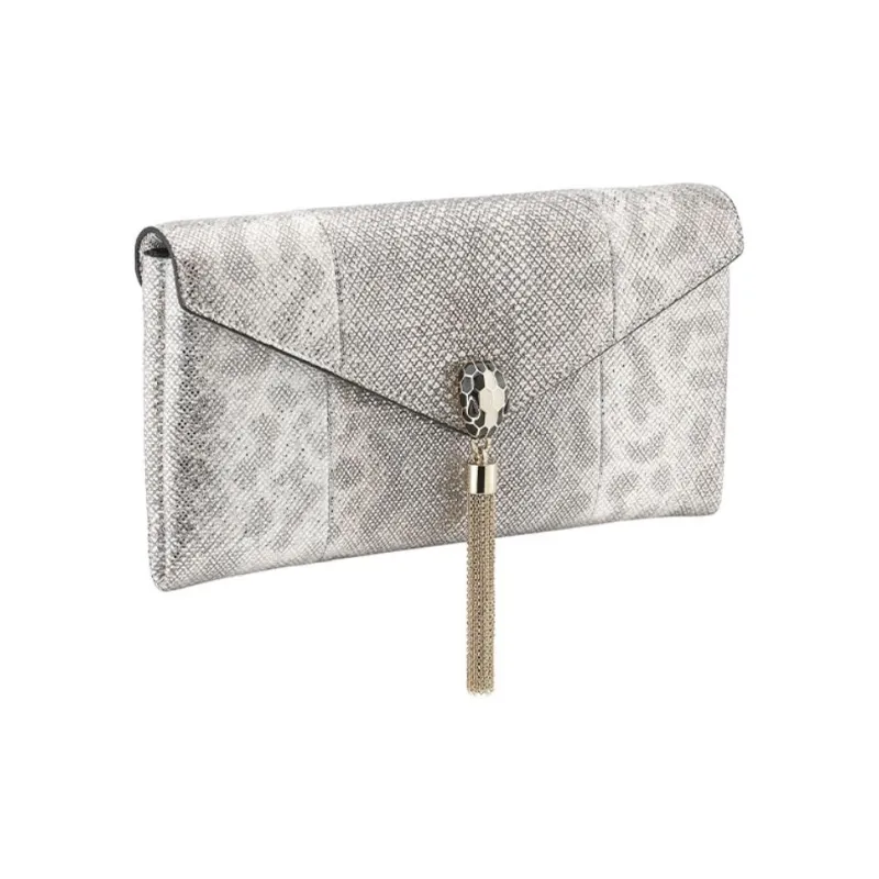 BVLGARI Snake Skin Clutch Women's White-1