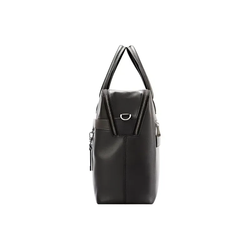 SAMSONITE Cow Leather With Synthetic Leather Laptop Bag, Briefcase, Shoulder Bag, Handbag Men's Black & Coffee-2