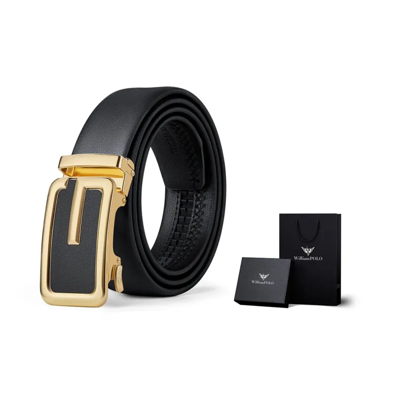 WilliamPOLO Cow Leather Belt Men's Gold Width  3.5cm-5