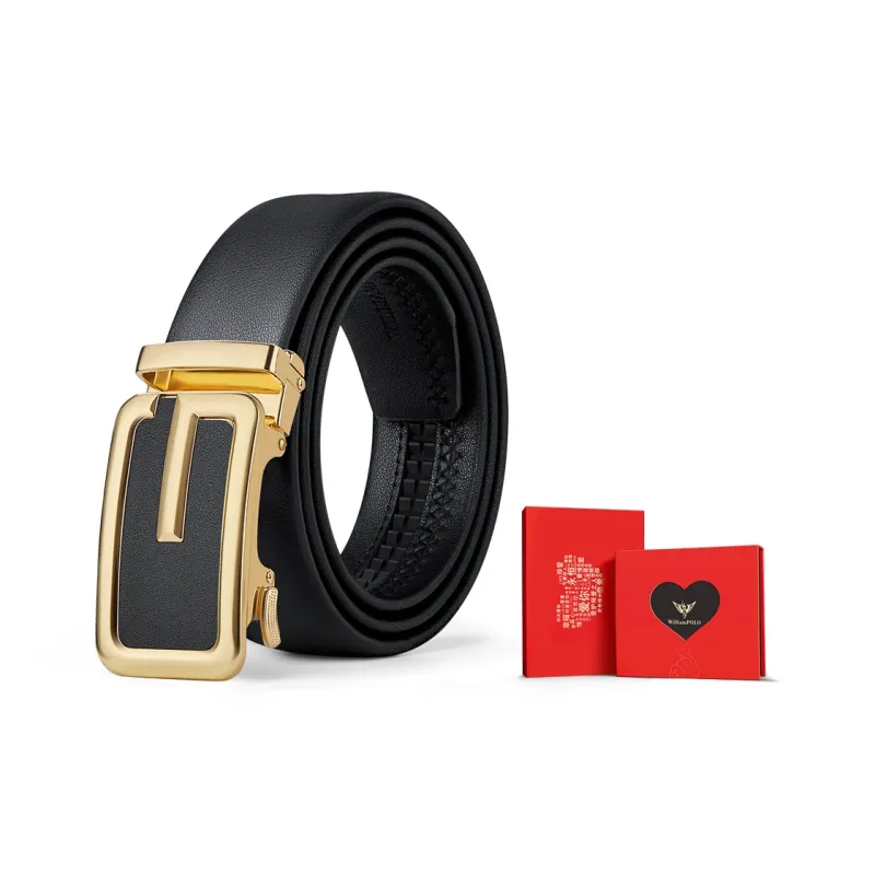 WilliamPOLO Cow Leather Belt Men's Gold Width  3.5cm-6