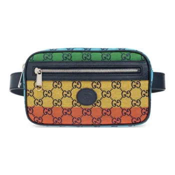 GUCCI Canvas With Leather Canvas Bag Sling Bag Fanny Pack Unisex Multicolor