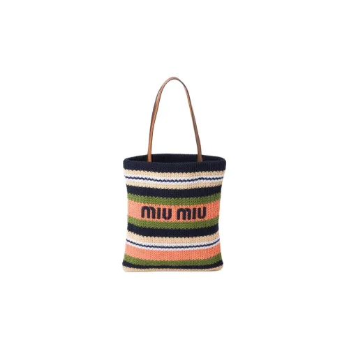MIU MIU Fabric Tote Bag, Shopping Bag, Handbag Women's Blue & Dark Green & Tulip