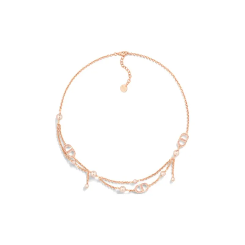 DIOR Resin Metal Faux Crystal Necklaces Women's Rose Gold-0