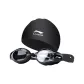 Swimming Cap Set[Silicone Swimming Cap Black+HD Swim Goggles Black]