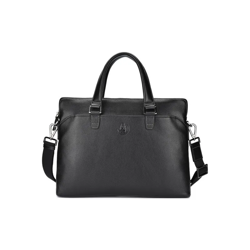 Hush Puppies Cow Leather Briefcase, Shoulder Bag, Crossbody Bag, Handbag Tubas Men's Black-0