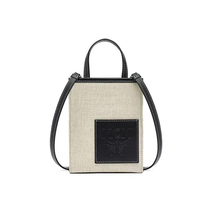MCM Cotton Canvas Bag, Crossbody Bag, Handbag Women's Black White-0
