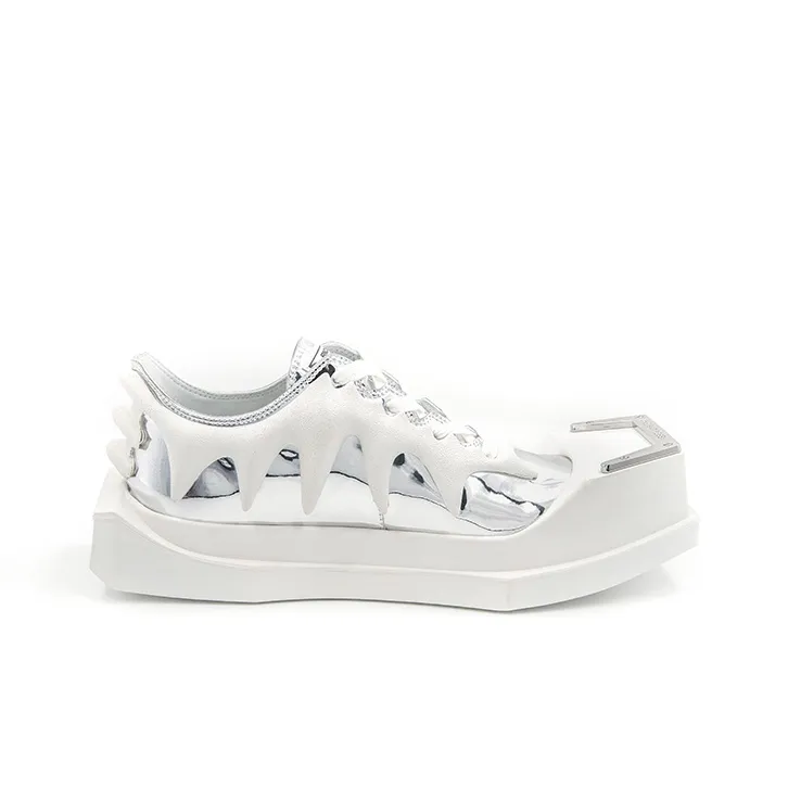 ANCIENT FOSSIL Anti Slip And Wear Resistant Height Increasing Low Top Skateboard Shoes Unisex White Silver-3