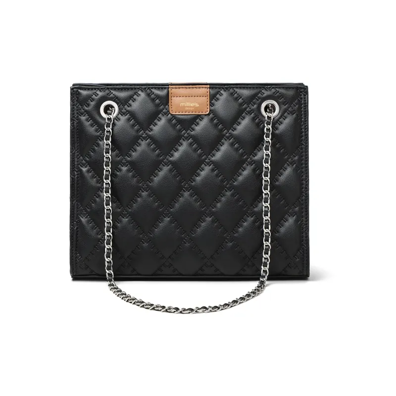 MILLIE'S Cow Leather With Synthetic Leather Tote Bag, Shoulder Bag Regular Women's Black-4