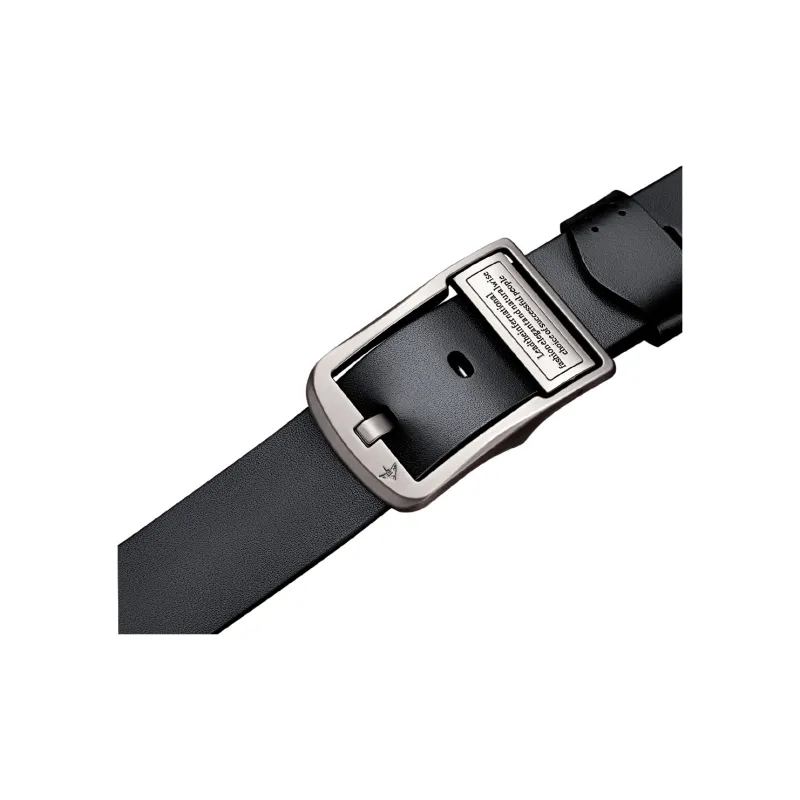 WilliamPOLO Cow Leather Leather Belts Men's Silver Buckle Black Strap 3.8cm Width-2