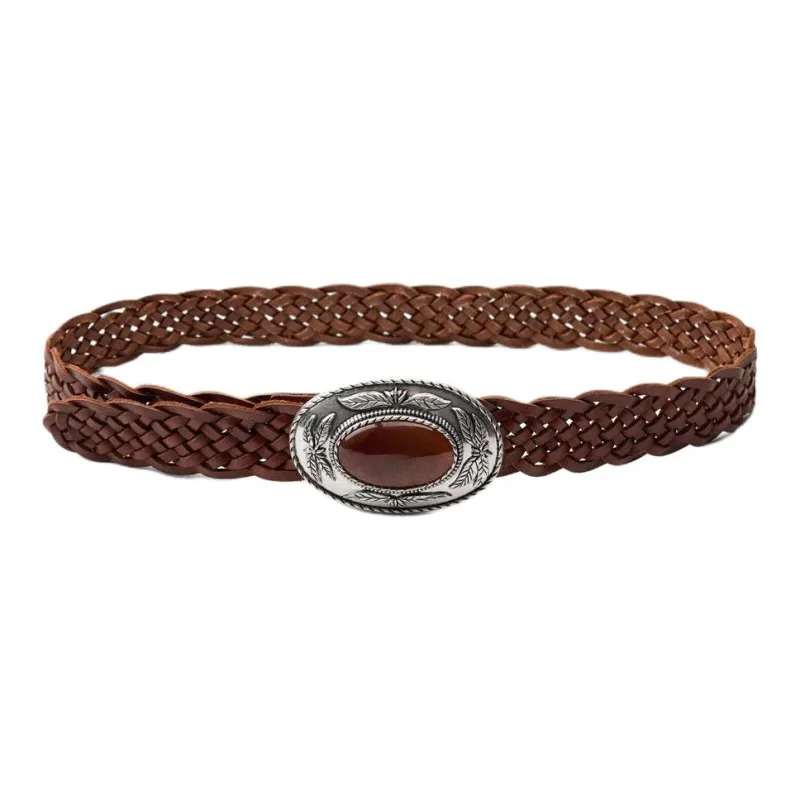 ZARA 3D Effect Pattern Design Leather Belts Women's Brown Width 3.5CM-0