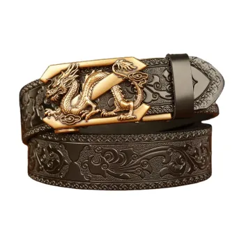 RX UVCUT Ethnic Style Vintage Z Dragon Automatic Buckle Individual Brogues Cow Leather Leather Belts Unisex 3.5cm