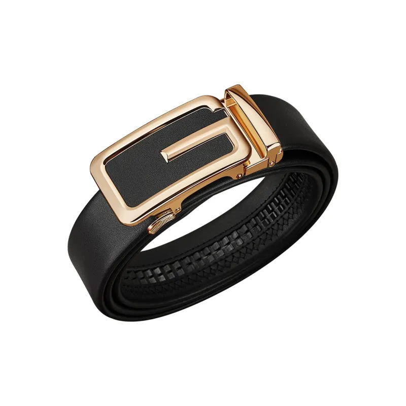 WilliamPOLO Cow Leather Belt Men's Gold Width  3.5cm-1