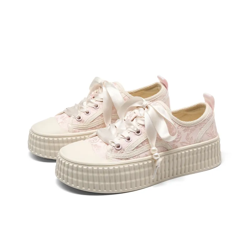 HLA Skateboard Shoes Women's Low Top Black/Pink/Beige-17