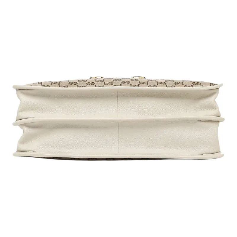 GUCCI Canvas With Leather Canvas Bag Tote Bag Shopping Bag Chain Handbag Shoulder Bag Women's Ebony & White-4