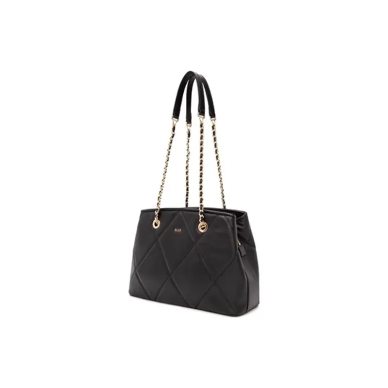 ELLE Cow Leather Tote Bag Shopping Bag Shoulder Bags Women's White/Black-3